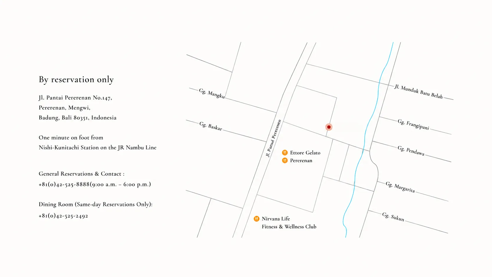 Illustrated map of Pererenan showing the villa beside the Pancaran River