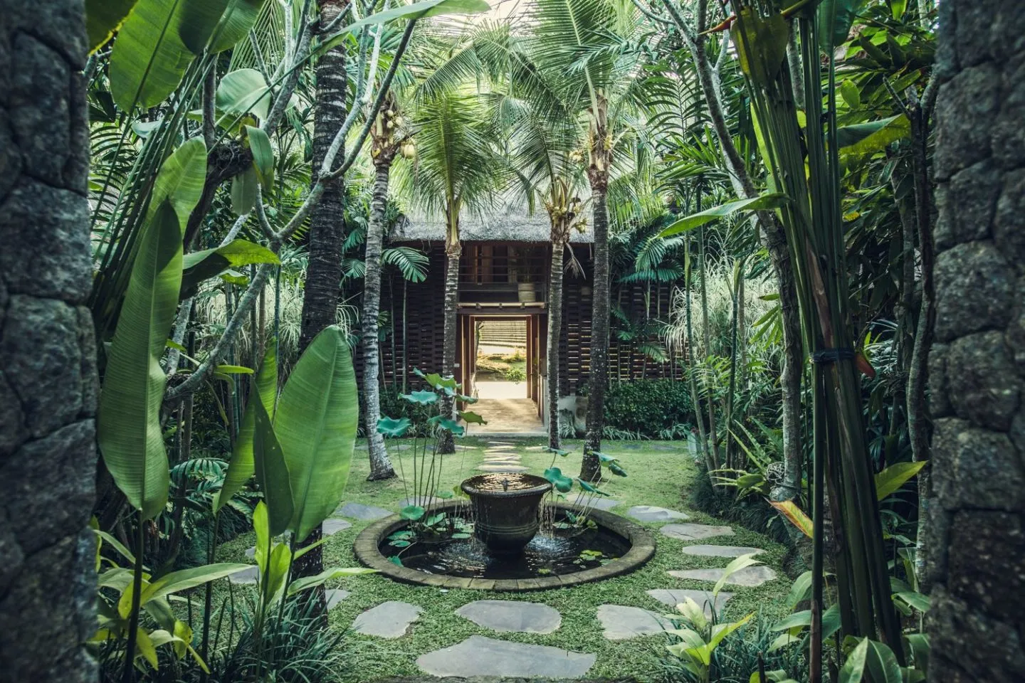 Garden courtyard with lotus pond and stepping stones